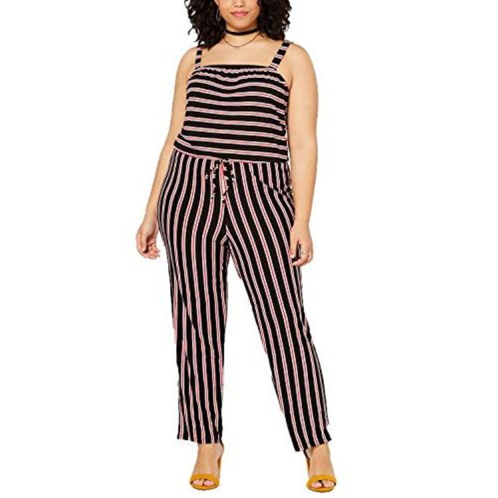 Trendy Plus Size Striped Jumpsuit Black/Red/White 3X